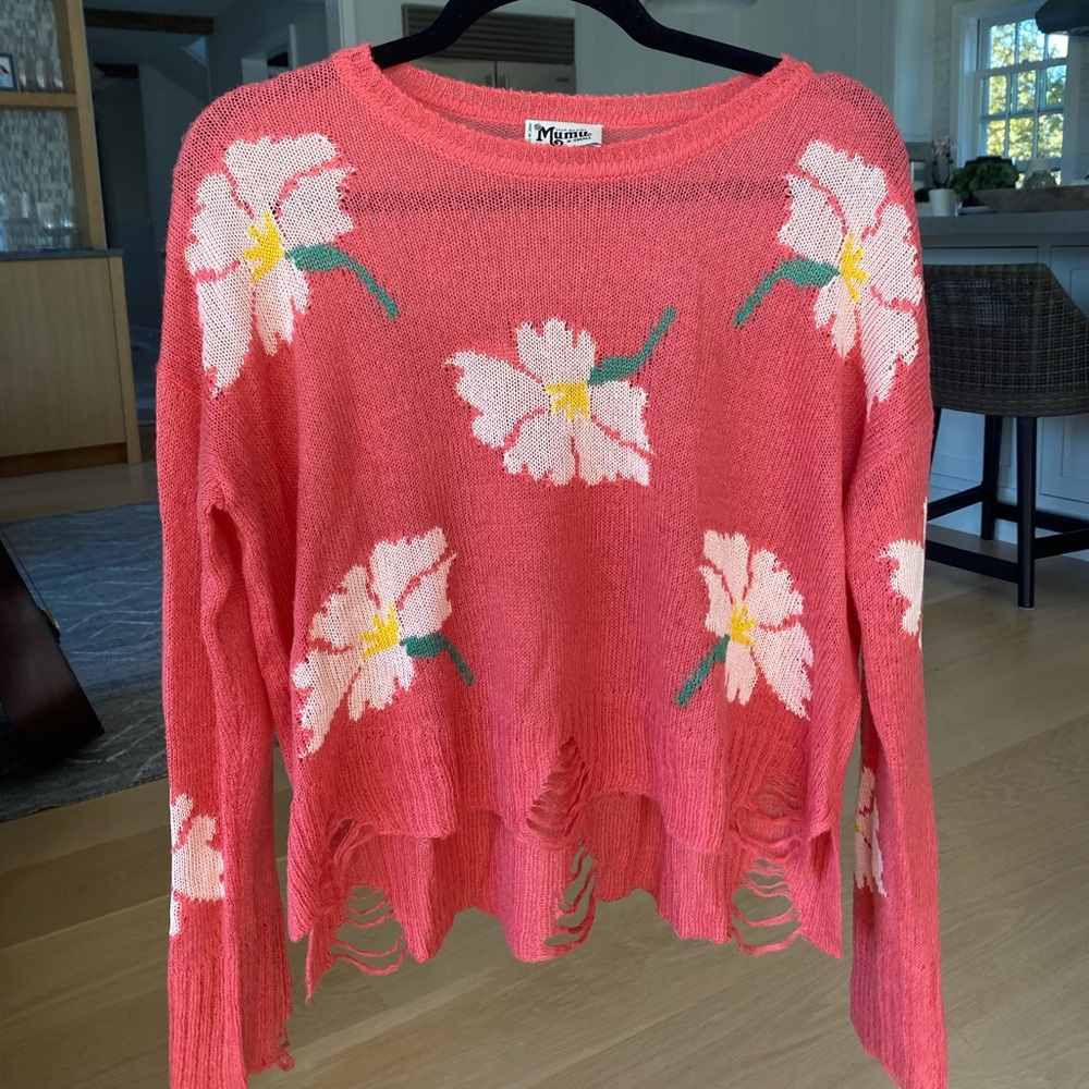 Show Me Your Mumu pink flower sweater, size xs